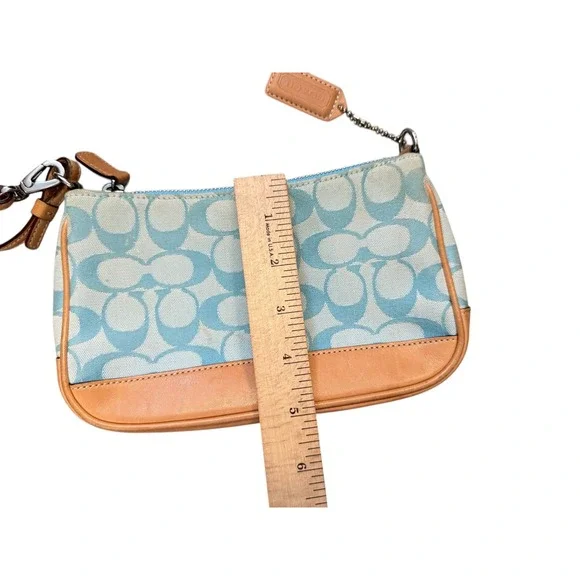Coach Wristlet Bag Womens Small Blue Tan Signature C Monogram - Picture 5 of 8